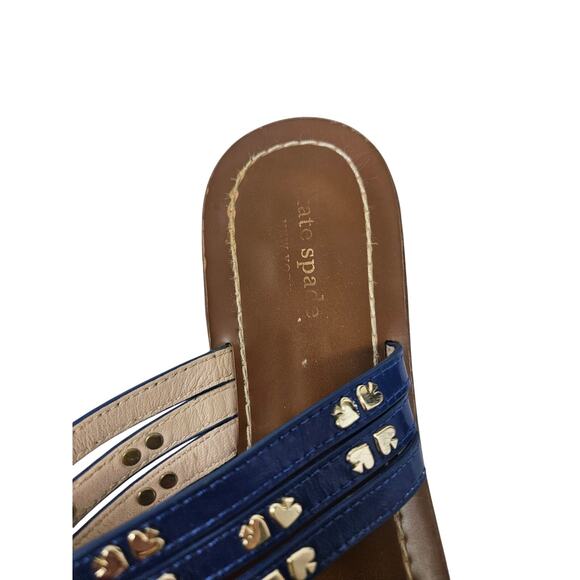 Kate Spade New York 9 Carol Sandal Blue Patent Leather T Strap Thong Preppy - Picture 2 of 5